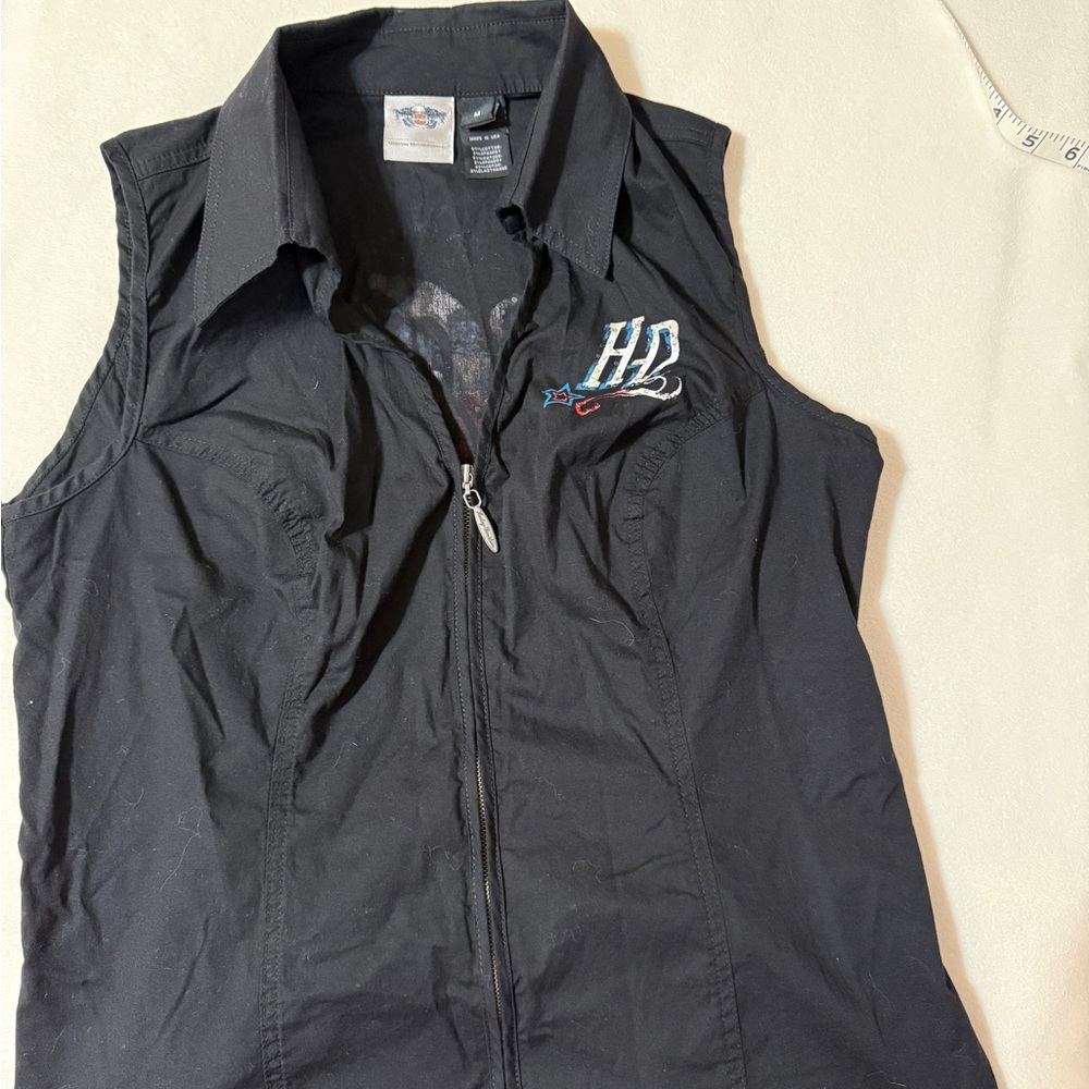 Harley-Davidson Black Sleeveless Zip-Front Tank Top with HD Embroidery